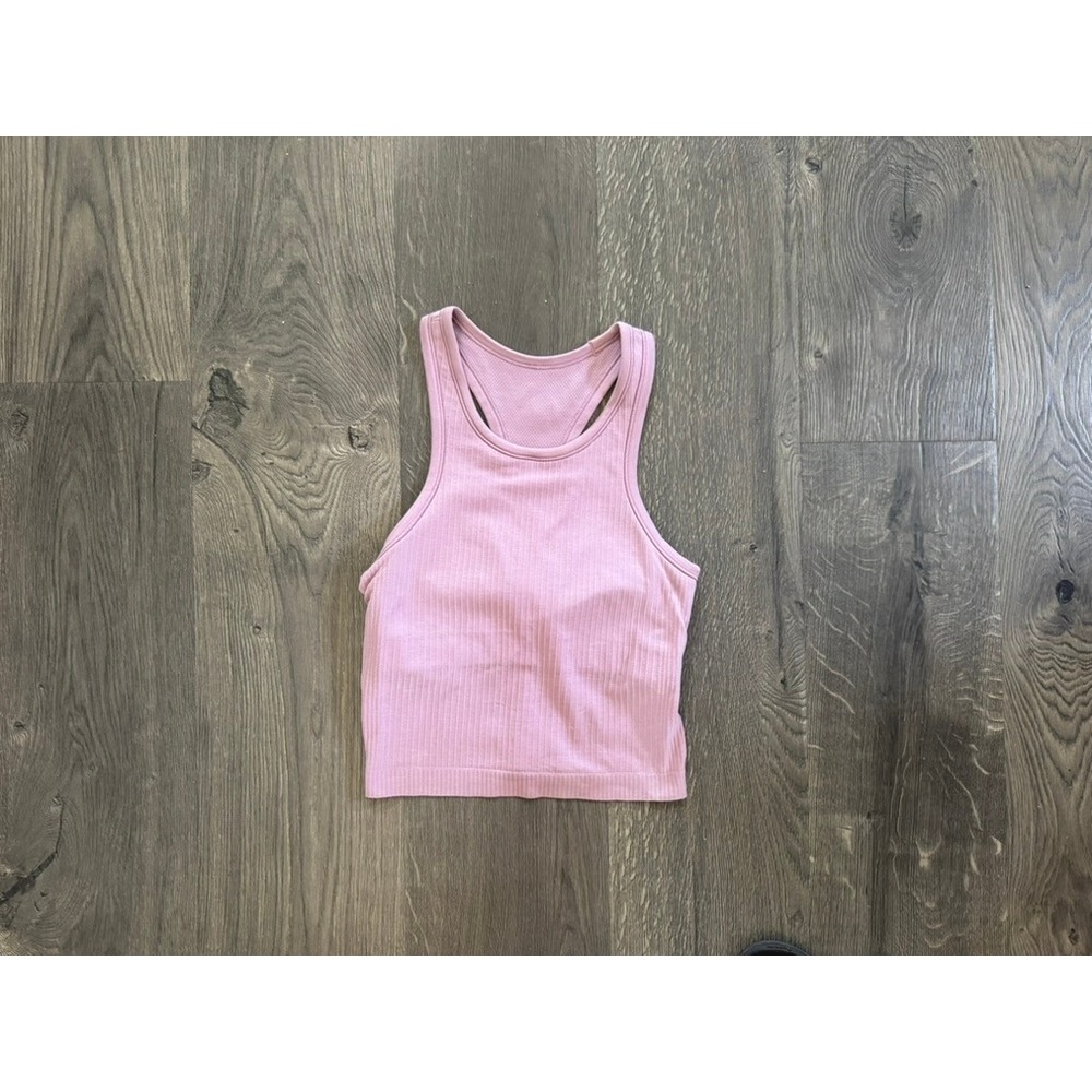 Lululemon Ebb to Street Cropped Tank Top Size 4 Pink Ribbed Racerback Excellent